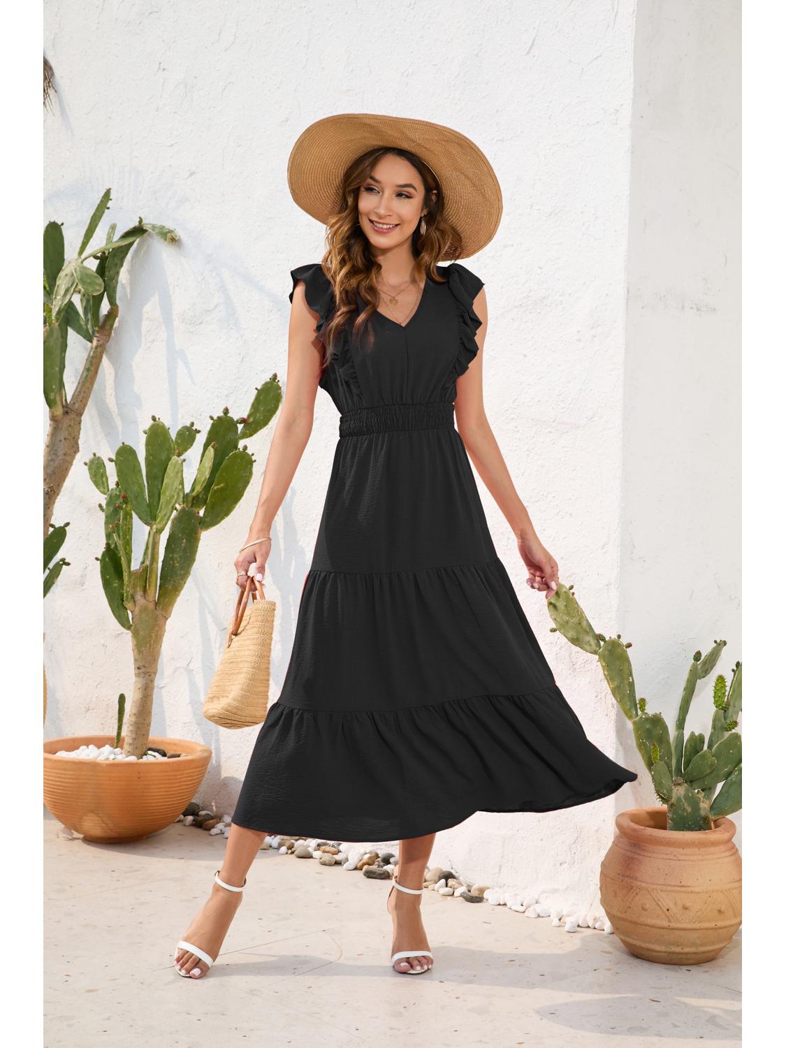 

«Многослойное платье макси с V-образным вырезом и высокой талией — повседневное, для отдыха и путешествий»