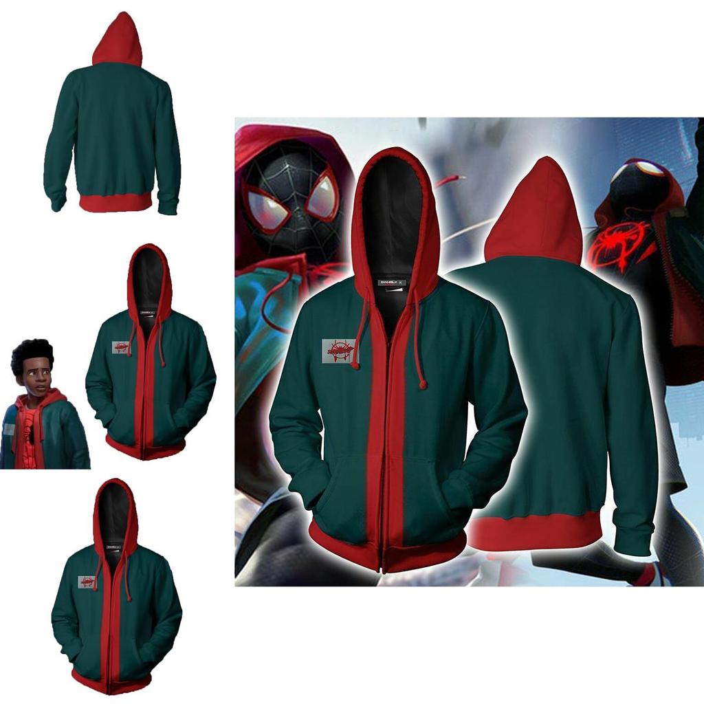 Men Miles Morales Spiderman Into The Spiderverse Hooded Sweatshirt With Long Sleeves And Highquality Spandex Material