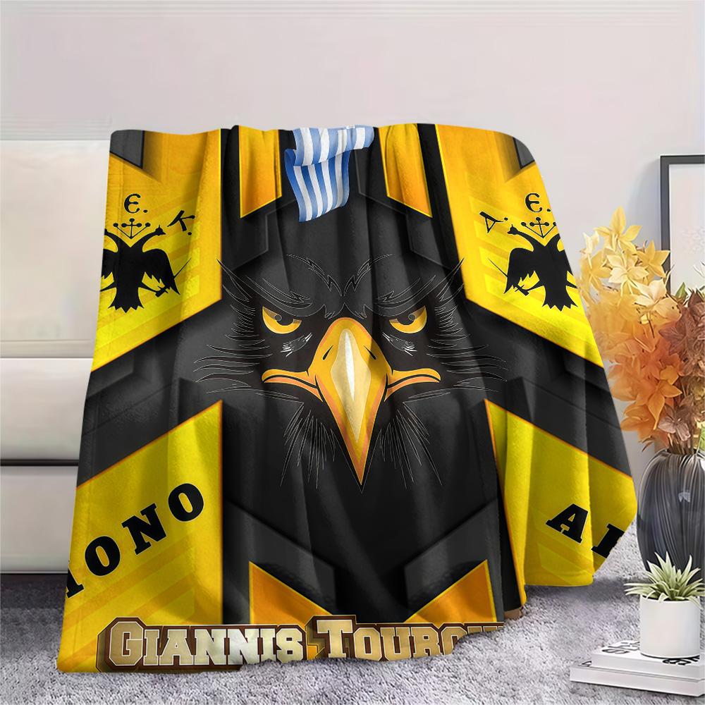 Coperta in Flanella con Logo AEK Atene F.C., Alta Qualità, Confortevole per Tutte le Stagioni, Arredamento per la Casa, Calore e Comfort