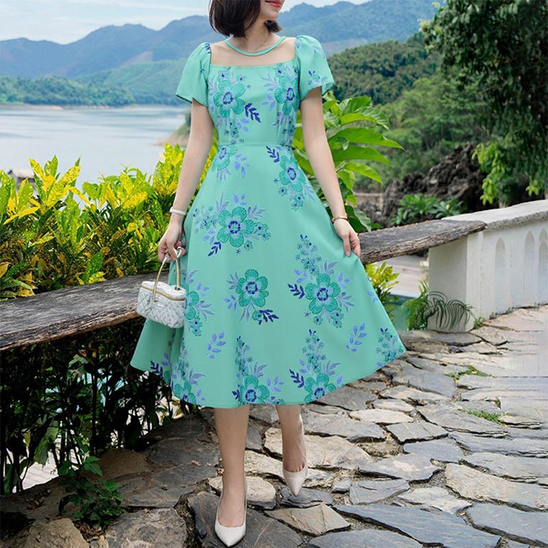 ZANZEA Women Casual Mesh Patchwork Round Neck Summer Short Sleeve Dress