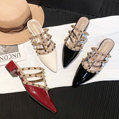 2024 New Women Modern Sandals Summer Fashion Pointed Toe Rivet Pumps Beautiful High Heels Shoes