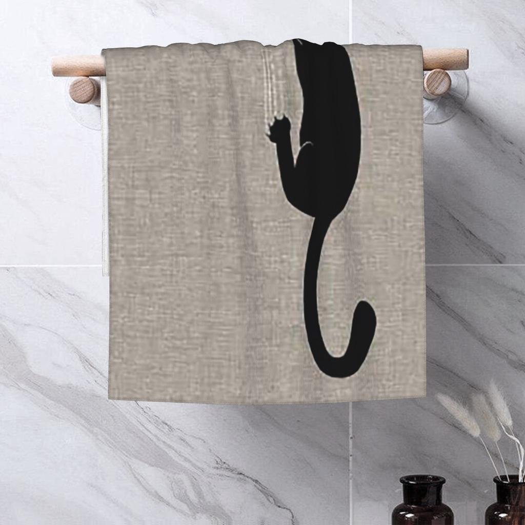Black Cat Holding On Soft Face Towel Quick Dry Pool Bath Cotton Towels Breathable