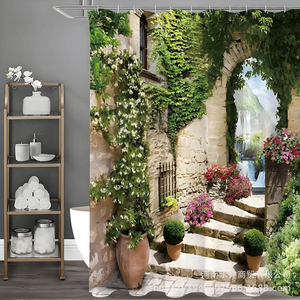 

Yard Corner Pattern Shower Curtain: Four-Piece Custom Set 12 Hooks