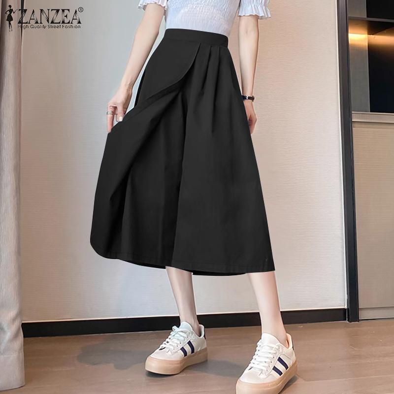 ZANZEA Women Casual Elastic Waist Summer Loose Capri Pants