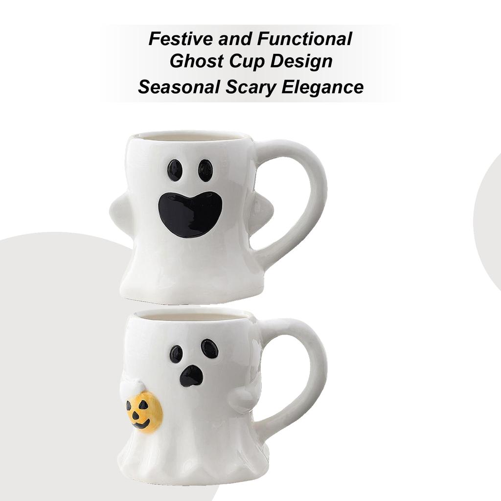Halloween  Cute Pumpkin Ghosts Ceramic Mugs Ceramic Drinking Glass With Handle Halloween Funny White Ghosts Coffee Cup