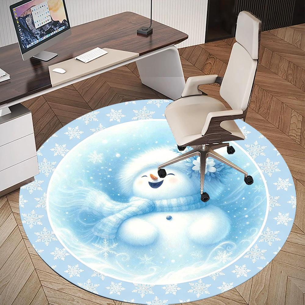 1 Stück Schneemann Winter Runder Stuhlmatte Büro Teppich - Rutschfest, Bodenschutzmatte für Büro, Schlafzimmer, Ideales Dekorationsgeschenk c0112087