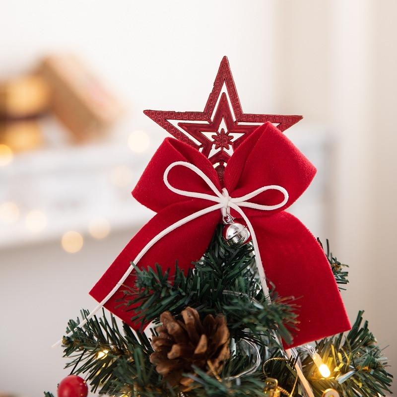 Mini Christmas Tree Set with Pinecones Red Ribbon Star Top Classic Holiday Decoration for Thanksgiving Christmas New Year  Decor