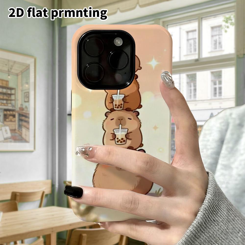 Phone Case: 2D flat design suitable for iPhone 18 17 16 15 14 13Pro film protection case, couple style, stacking capybara, Christmas and Halloween gif