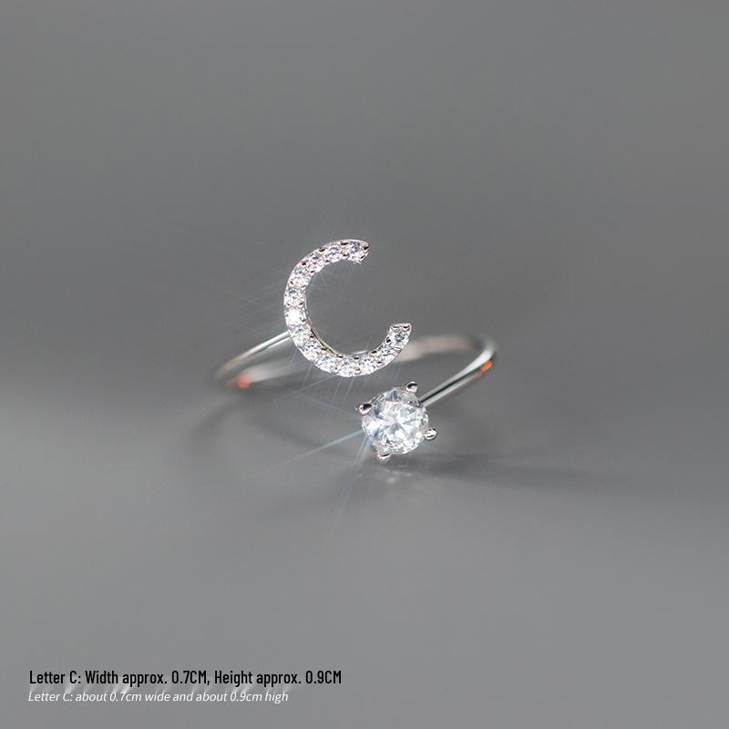 Women's Alphabet Rings: Unique Japanese and Korean Style, Plain Band, Open Design for Index Finger.
