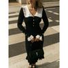 Vintage Women's Dress with Ruffle Edge Knitted Dress Autumn and Winter Wool Dress