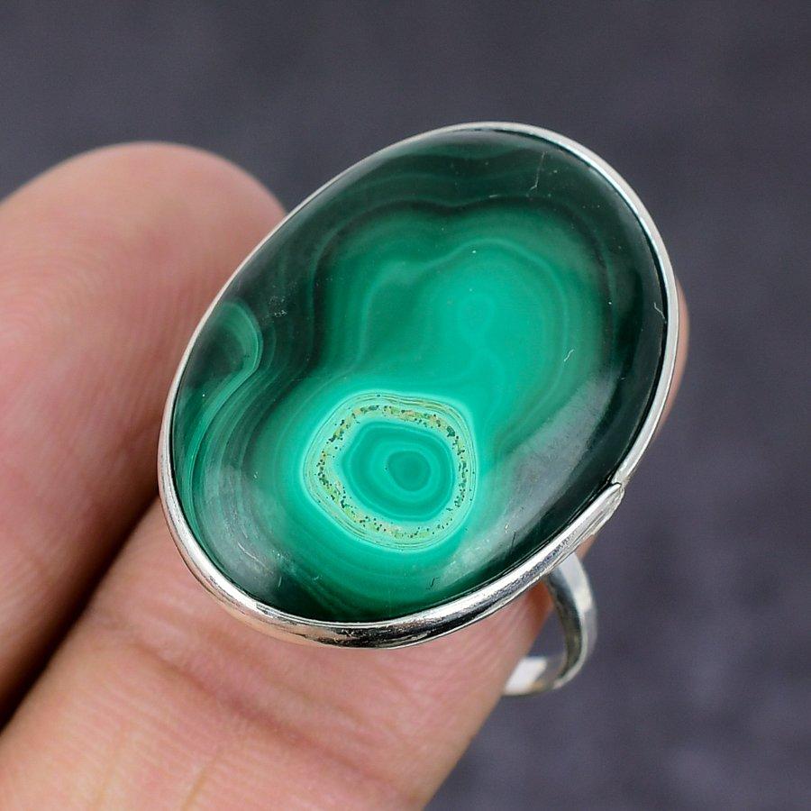 Malachite Ethnic 925 Sterling Silver Jewelry Ring Size 9 w7W83