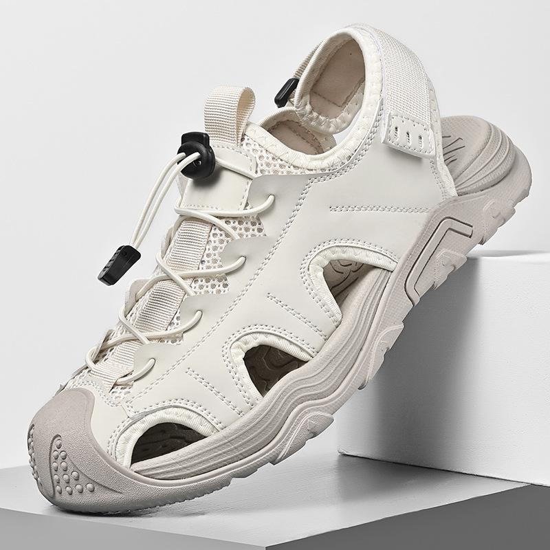 

European station export sandals men s summer leather sandals casual non-slip wading bag head beach shoes soft-soled hole shoes 39 белый