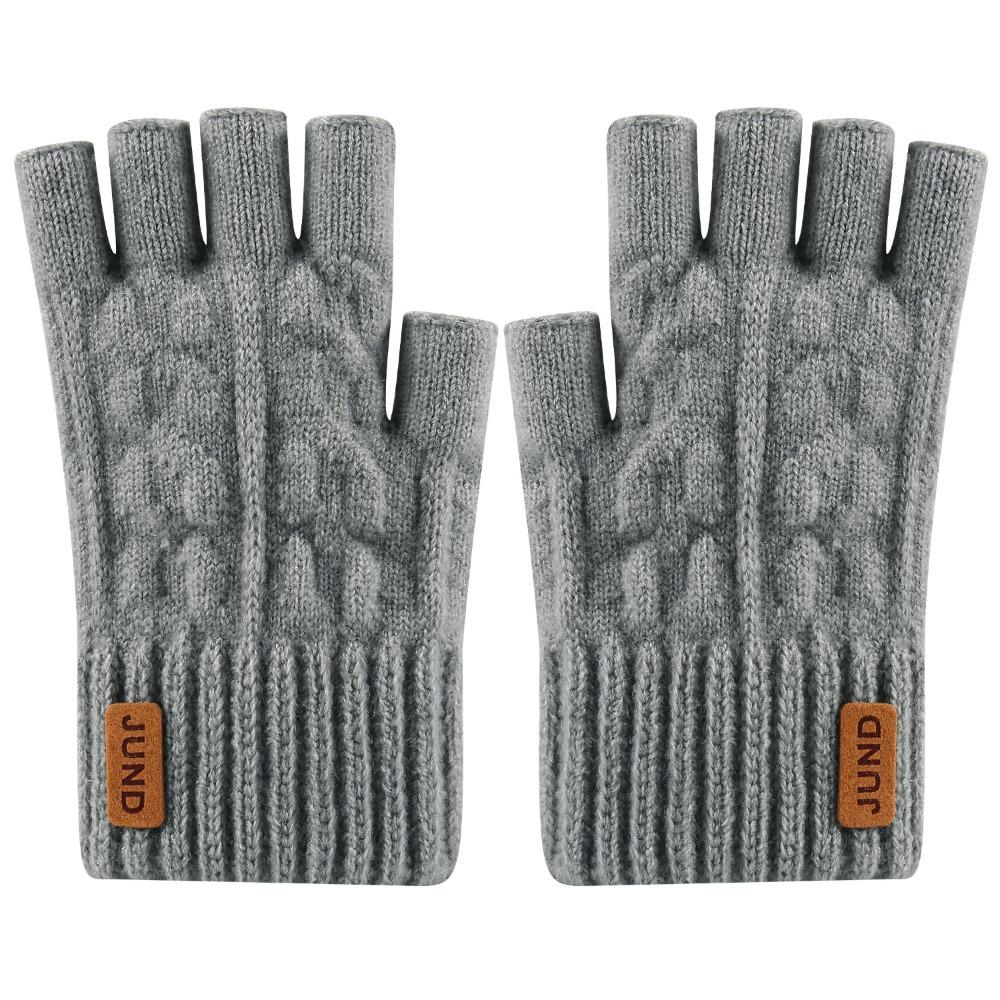 Fleece Lined Half Coverage Gloves Knit Half Finger Gloves Warm Knitted Fingerless Gloves  Winter