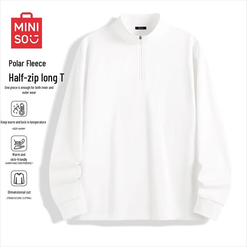 MINISO Men's Long-Sleeve Stand-Collar Half-Zip T-Shirt