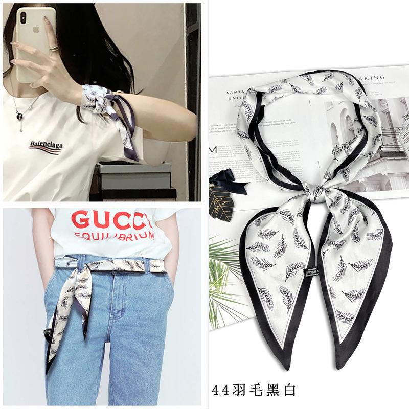 Luxury Belt Print Long Silk Scarf For Women Soft Neck Scarf Shawl Elegant Neckerchief Bandanas Paisley Print Hijab Bag Ribbon