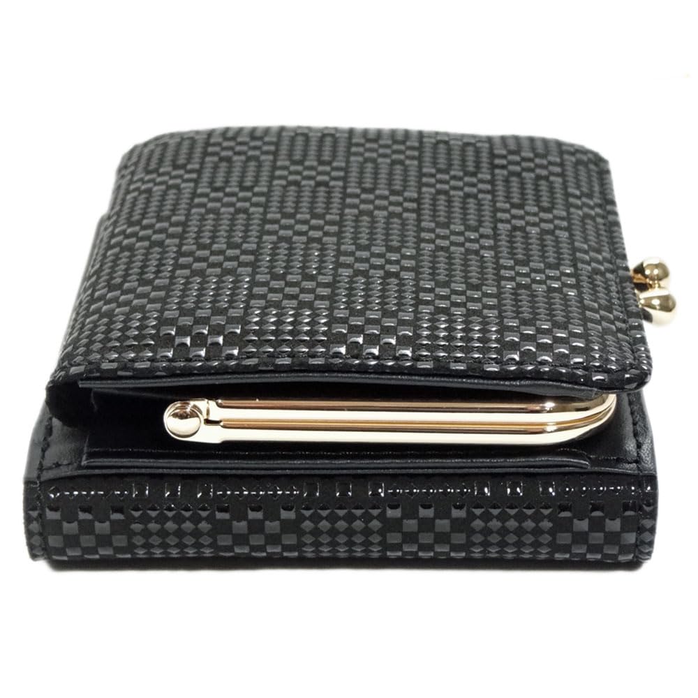 Inden Bifold Clasp Clasp Purse Black Deerskin with Black Small Checkered Clasp 1 Bill 6 Card 2 X 11cm X [Inden-ya] Wallet, Purse, 1608, A, Lacquer,