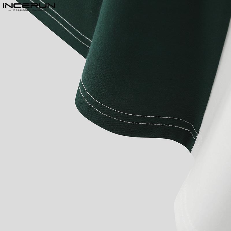 INCERUN Pánská nadměrná trička s krátkým rukávem v kontrastních barvách s prošíváním, ležérní patchworková trička