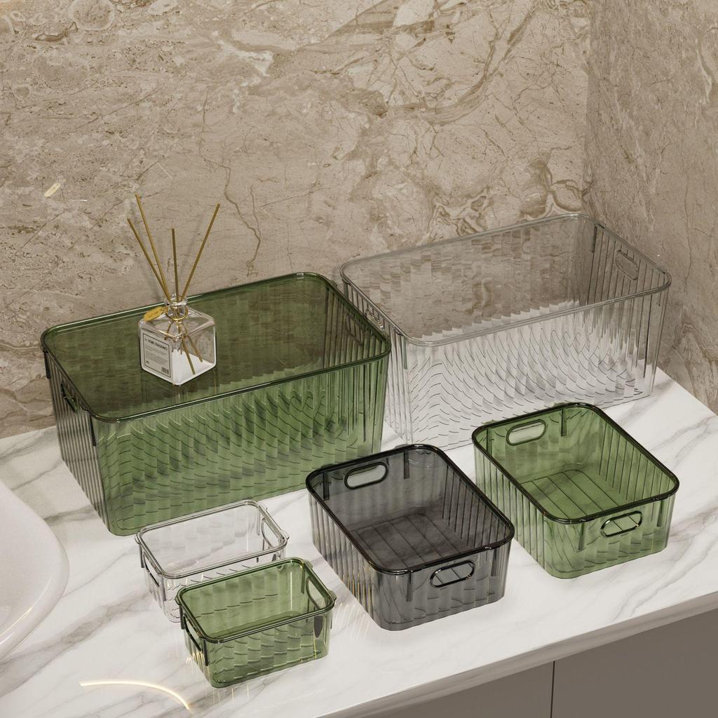 Yiyi Gou Transparenter Schreibtisch Kosmetik Organizer mit Deckel - Aufbewahrungsbox für Masken & Lippenstifte