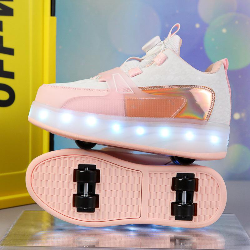 Luminous Four-wheel Roller Skates with Lights, Shoes with Wheels, Pulley Shoes