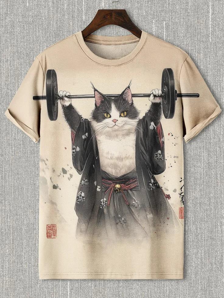 Herren Japanische Ukiyo-E Bedruckte T-Shirts Kurzarm Tees Tops 3D-Druck O-Ausschnitt Shirt Sommer Lässig Herrenbekleidung
