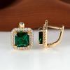 Luxury Square Green Natural Zircon Stud Earrings for Women Fashion Rose Gold Bride Wedding Earrings Statement Jewelry