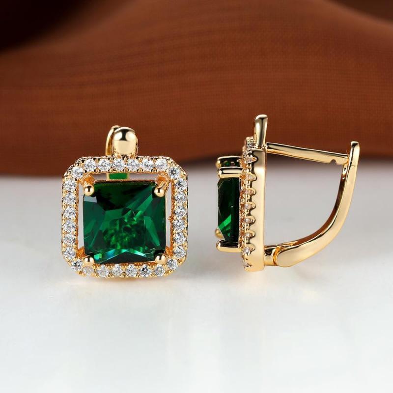 Luxury Square Green Natural Zircon Stud Earrings for Women Fashion Rose Gold Bride Wedding Earrings Statement Jewelry