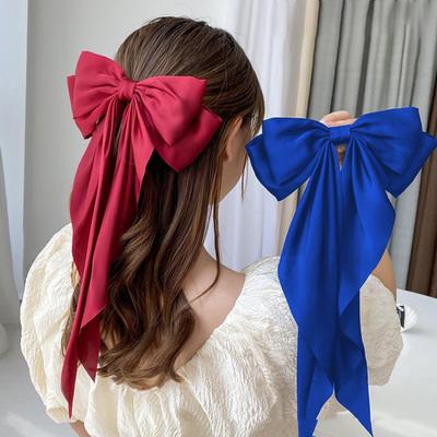 Große Doppelschleife Haarnadel Einfarbig Glattes Satin Mädchen Frühling Haarspange Herbst Winter Stil Haarschmuck