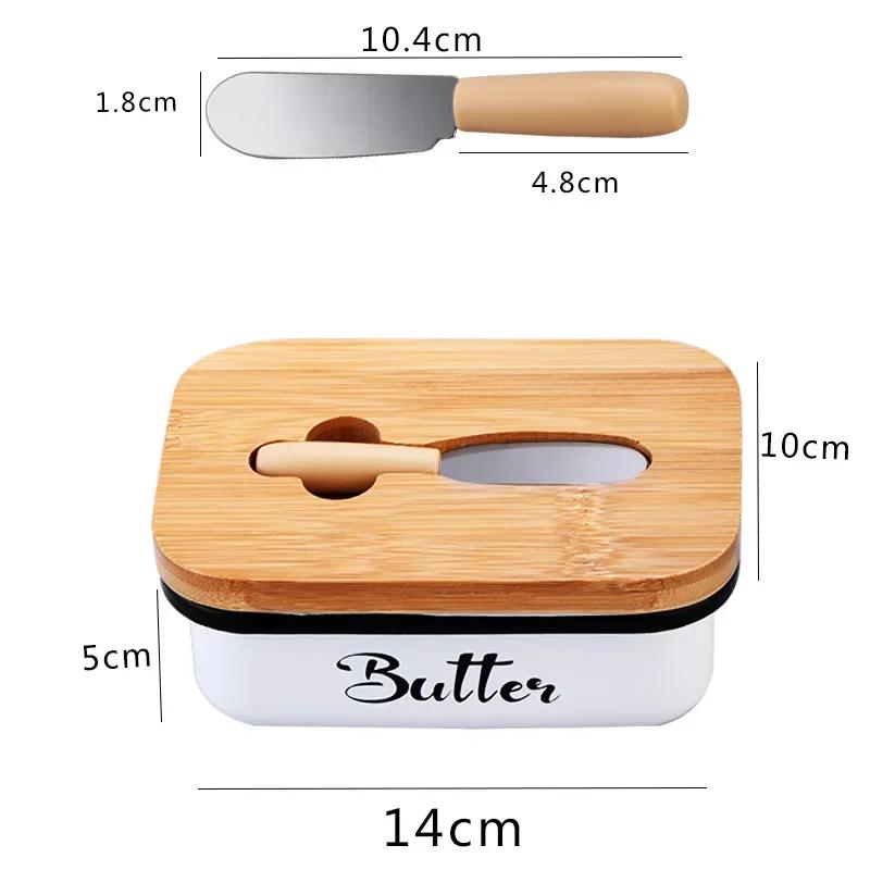 Rectangular Butter Dish with Bamboo Lid Butter Seal Storage Container Box Cheese Box with Knife Butter Slicer Fresh-keeping box