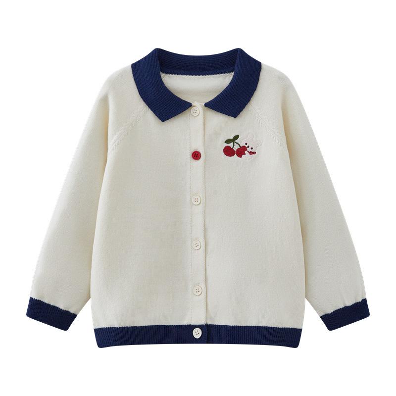

Class A Toddler Girls Autumn College Style Knit Cardigan with Cherry Design 73 cm слонова кістка/білий