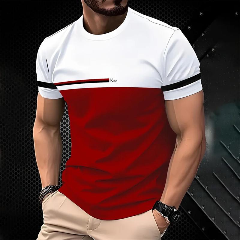 T-shirt Summer Outdoor Loose Breathable Round Neck T Shirts Stripe Design Print Men's Tee