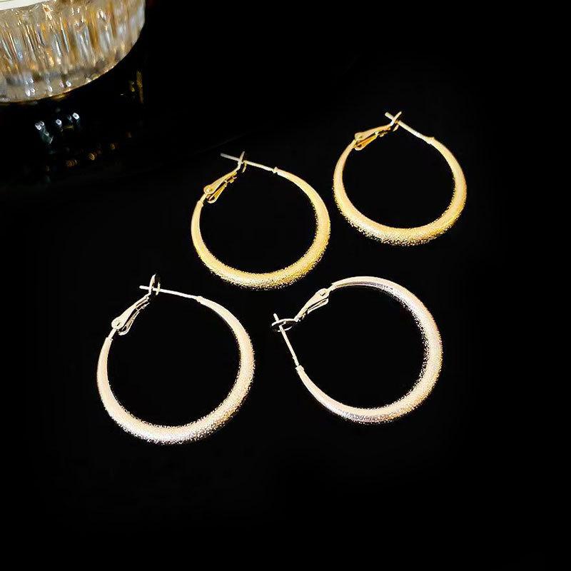 Super Flash Matte Plain Ring Earrings Light Luxury High-End Sense Simple Personality Earrings Fashionable Versatile Cold Feeling Earrings