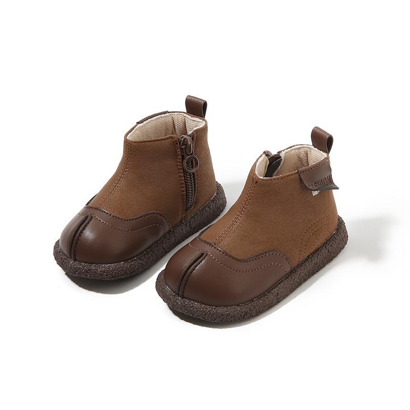 Autumn/Winter Martin Boots: Velvet-Enhanced Infant First Steps, Leather Short Boots for Boys & Girls
