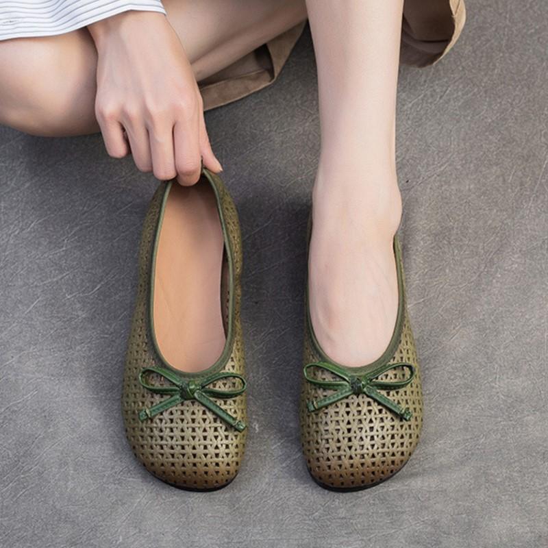 GKTINOO 2025 Summer New Retro Bow Flats Soft Soled Comfortable Shallow Hollow-out Breathable Casual Women's Shoes
