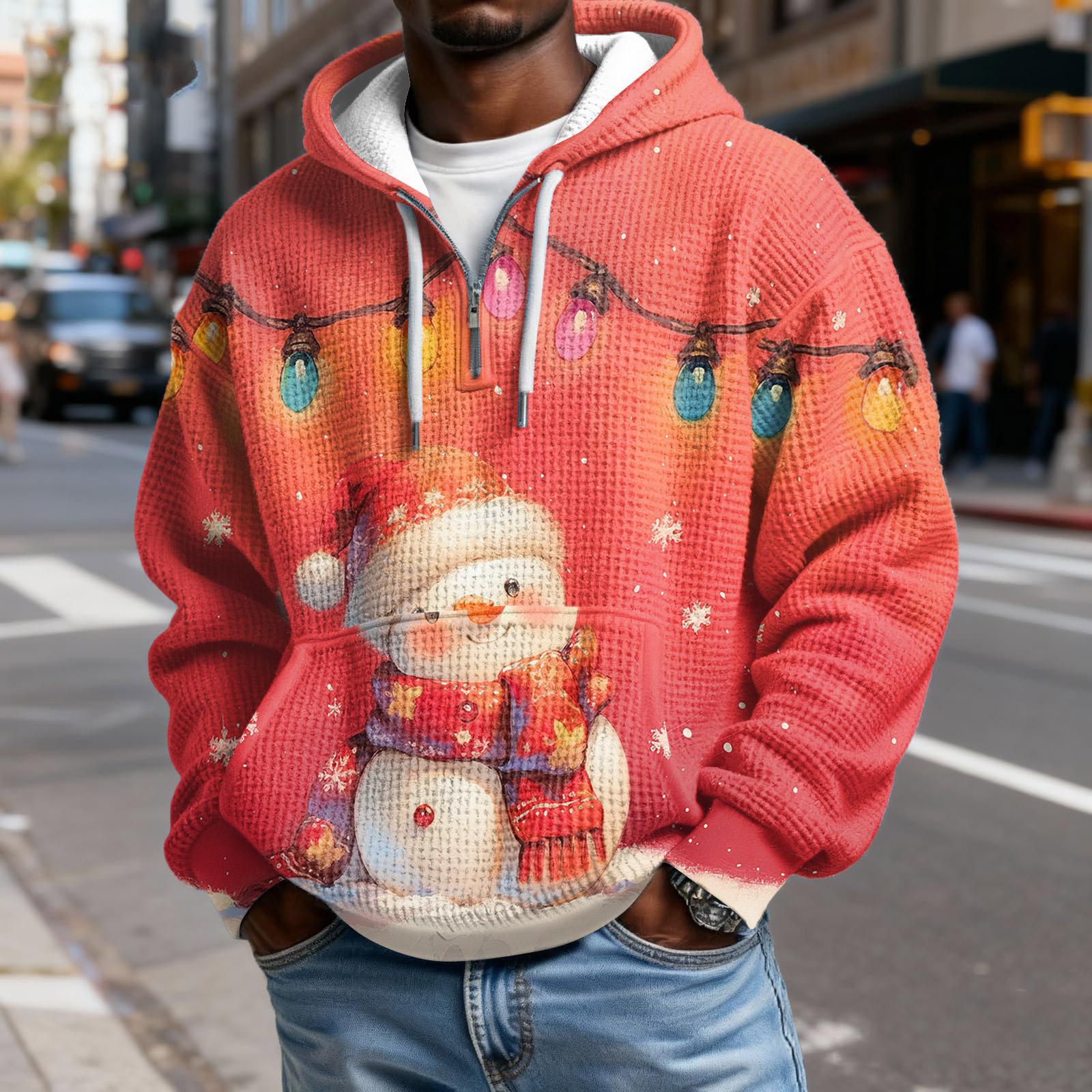 

Мужской Модный Трендовый Худи с капюшоном на половину молнии Пуловер Утепленный Флисовая текстура Толстовка XL арбуз красный