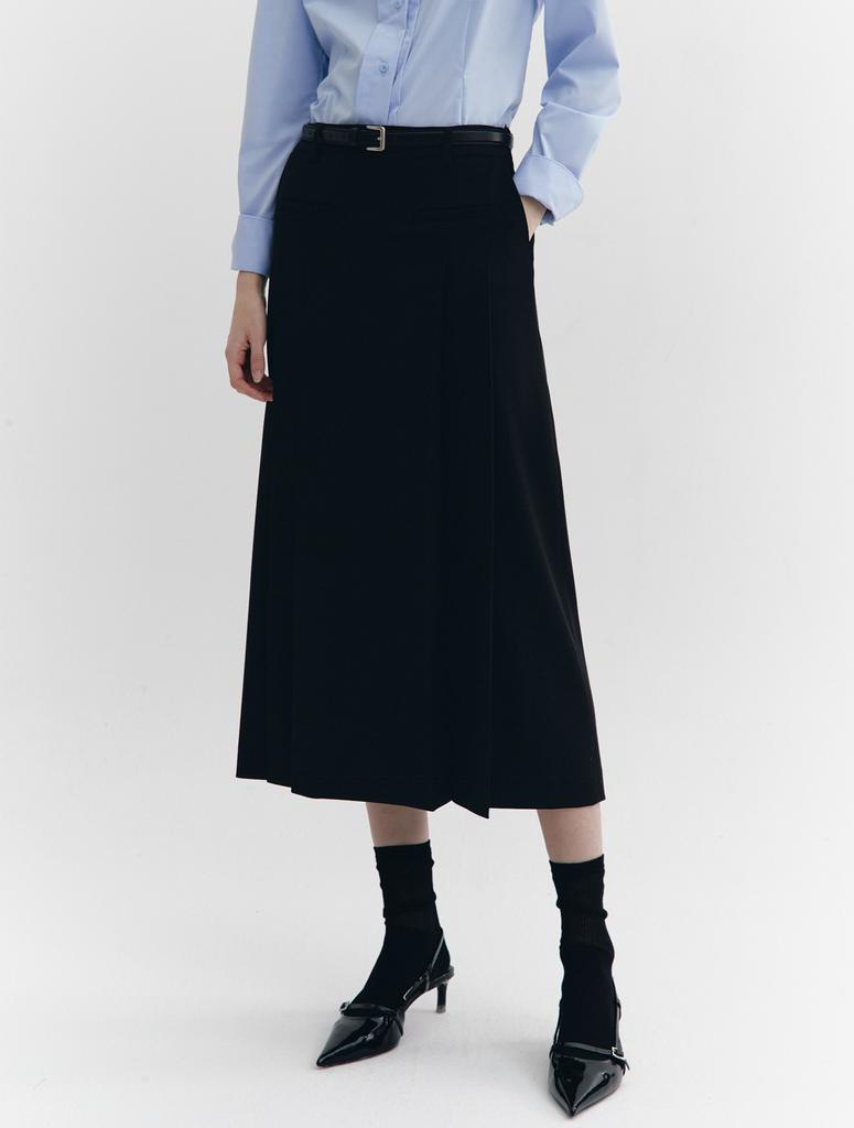 Gray Decision Front Lip Pocket Pleats Skirt Black