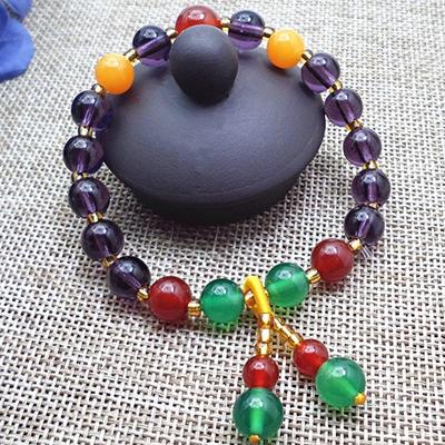 Ethnic Style Women's Chalcedony & Amethyst Crystal Beaded Bracelet