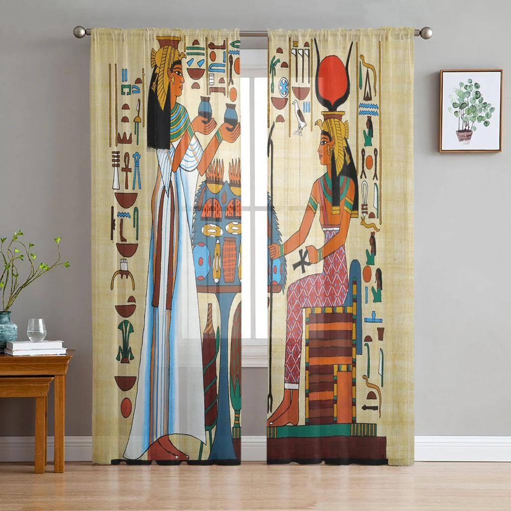 Egyptian Woman Golden Beads Fashion Girl Tulle Window Treatment Sheer Curtains for Living Room the Bedroom Curtains Decoration