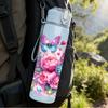 1PC Pink Rose Boho Floral Bouquet Art 750ml Color Plastic Sports Water Bottle Leakproof Flip Straw Lid Suitable for Sports Office Home Use