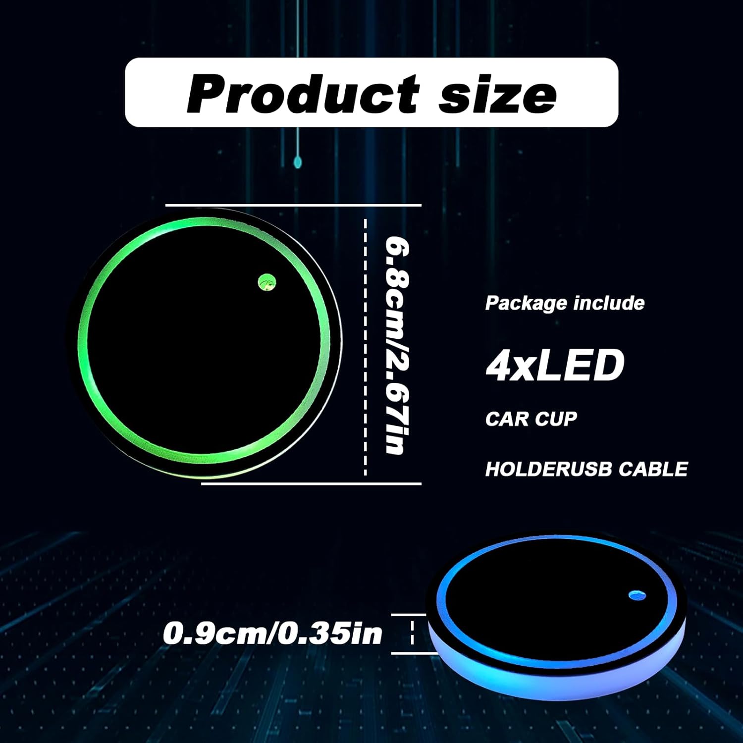

4pcs LED Car Cup Holders, Waterproof Cup Holder with 7 Colors Changing USB Charging Mat, LED Interior Atmosphere Lamp Decorations with 2pcs USB