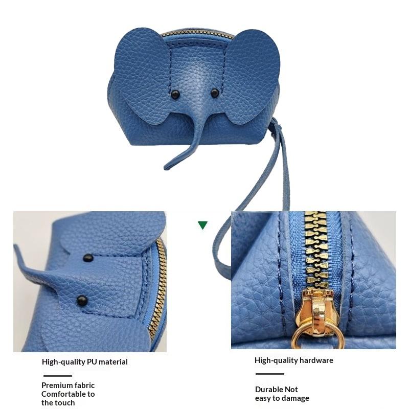 PU Deri Fil Bebek Bozuk Para Cüzdanı Kadın Çantası Süsü Yaratıcı Kart Tutucu Depolama Ruj Zarfı Fermuarlı Para Çantası