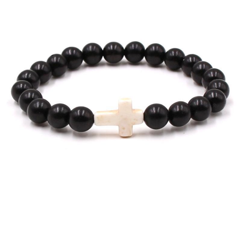Trendy Beaded Bracelet With Natural Agate Stones - Stylish Cross Pendant Bracelet - Elegant Jewelry For Daily Wear