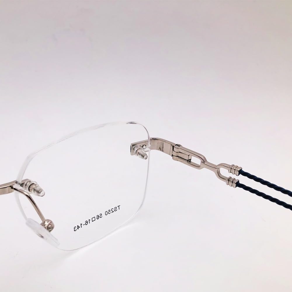 RSINC Rimless Frame Spectacle Eyeglass Metal Cup Durable Frames TS250 56-16-143 C5 BR 3 (Silver Blue) FR Silver Blue TS250 C5 | BR 3