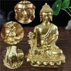 Gyllene Medicin Buddha Staty Med Halsbandsprydnad Harts Feng Shui Lycklig Buddha Skulptur Hem Kontor Trädgårdsdekoration Gåvor