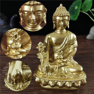 Goldn Medicine Buddha Statue With Necklace Ornament Resin Feng Shui Lucky Buddha Sculpture Home Office Garden Decoration Gifts