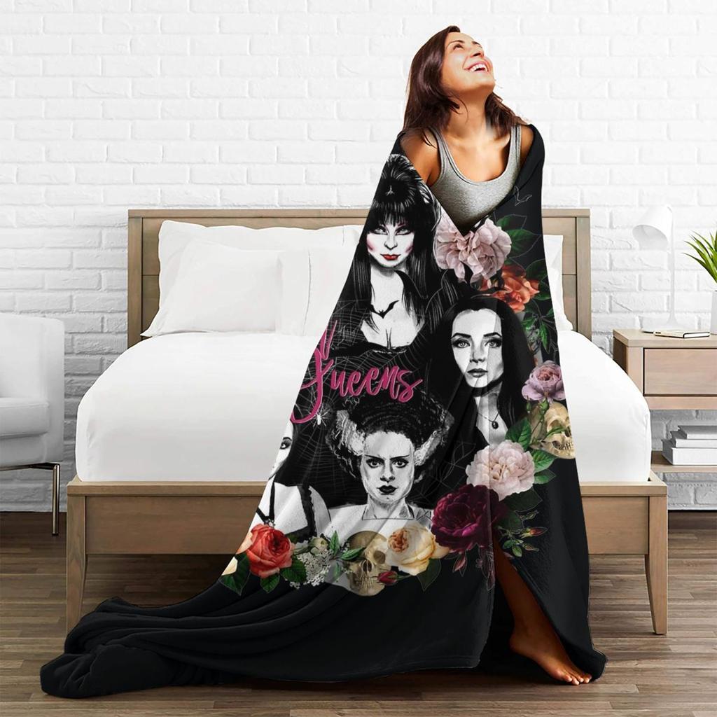 Elviras Mistress Of The Dark Movie Blanket Goth Queen Lily Morticia Picnic Flannel Throw Blanket Warm Chair Sofa Bed Bedspread