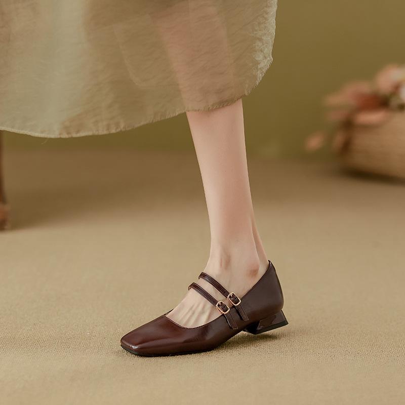 2025 single shoes women's fashion Chengdu style thick heel Mary Jane shoes women's double row with high heels soft sole is not tired