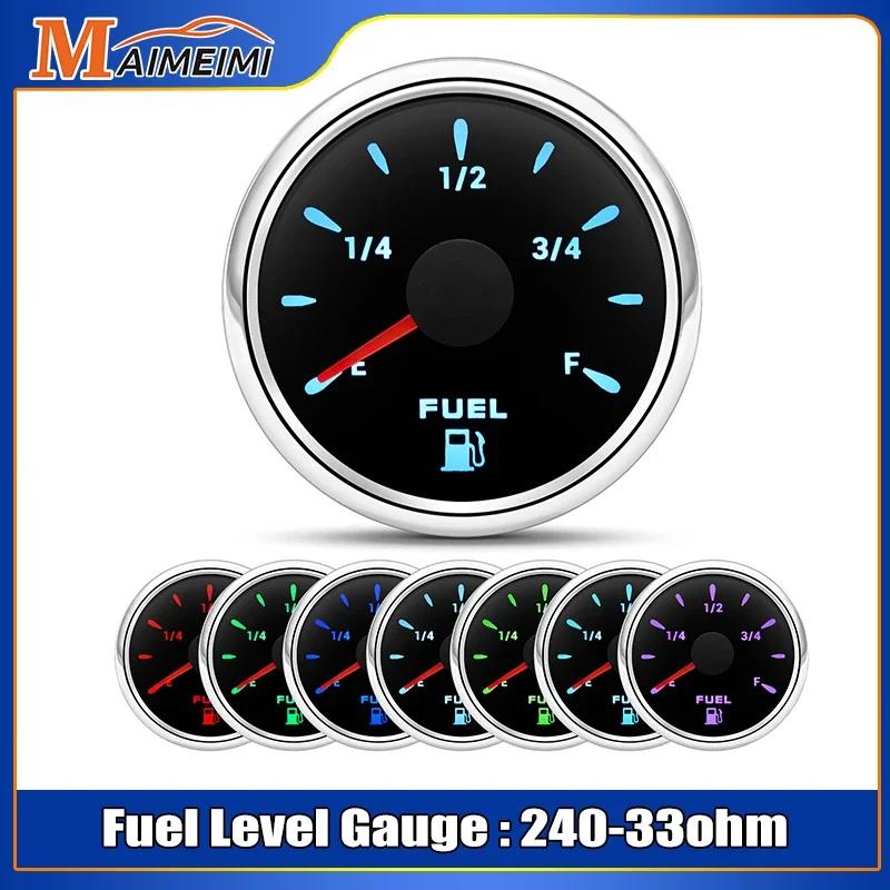 52MM 0-190 Ohm Fuel Level Gauge with 7 Color Light 240-33Ohm Oil Tank Level Meter Indicator Fuel Gauge for Car Marine RV 12V 24V
