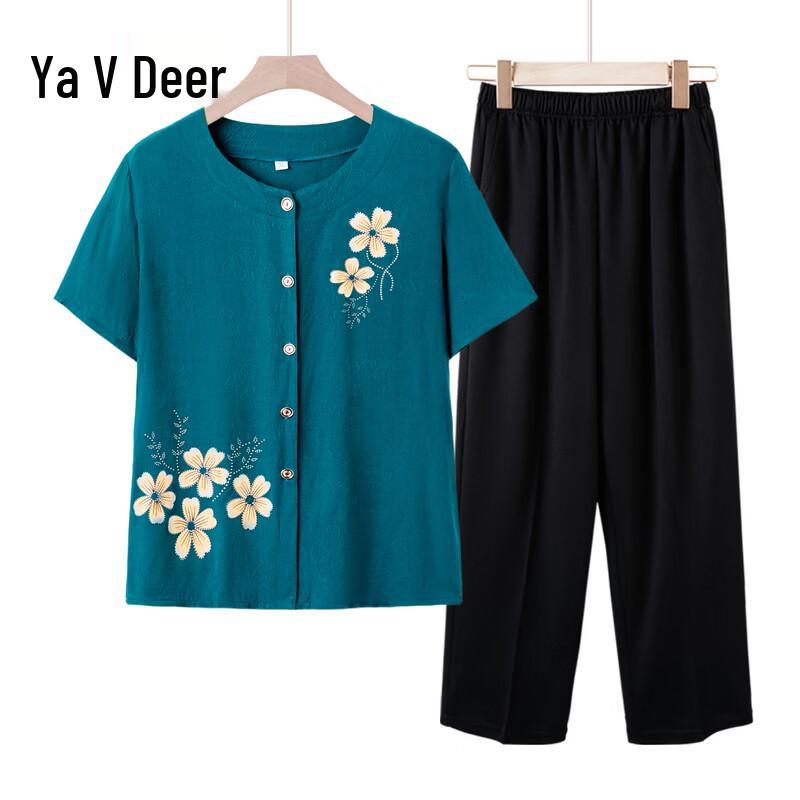 Yalu Women s Cotton Silk Summer Short Sleeve Set D-2XL