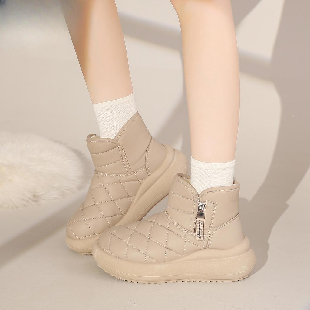 Damenmode Winterwarme Fleecegefütterte Schneestiefel mit weicher Sohle und Seitenreißverschluss, Rutschfeste Lässige Sportschneestiefel