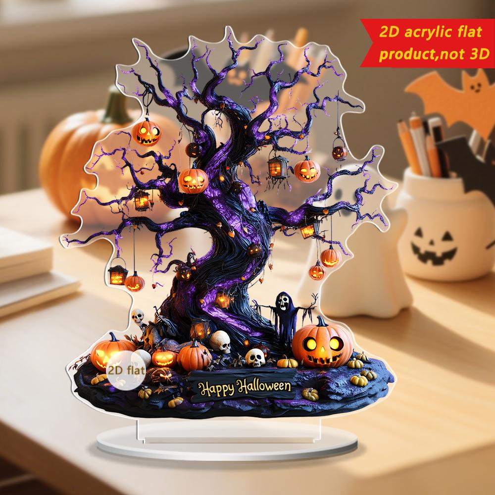 2D Acrylic Halloween Scary Pumpkin Ghost Tree Home Living Room Desktop Ornaments Halloween Holiday Decoration Props